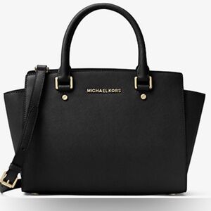 Michael Kors Black Satchel with Gold Accents Selma satchel